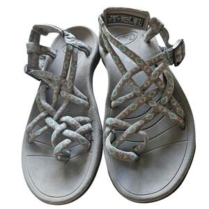Viakix Acadia Sandals Women's 9 Gray & Blue Pattern Multi Strap‎ Toe Loop